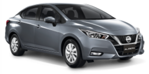 Nissan Almera Petaling Jaya - Gambar menunjukkan model Nissan Almera 1.0L Turbo VLT dalam keadaan dinamik, latar belakang berwarna putih.