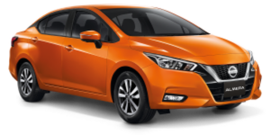 Nissan Almera Petaling Jaya - Gambar menunjukkan model Nissan Almera 1.0L Turbo VLP dalam keadaan dinamik, latar belakang berwarna putih.