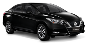 Nissan Almera Petaling Jaya - Gambar menunjukkan model Nissan Almera 1.0L Turbo VL dalam keadaan dinamik, latar belakang berwarna putih.